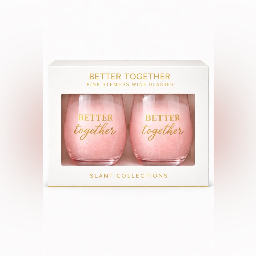 Slant Collections “Better Together” Pink Stemless Wine Glasses – Set of 2 - Picture 2 of 6
